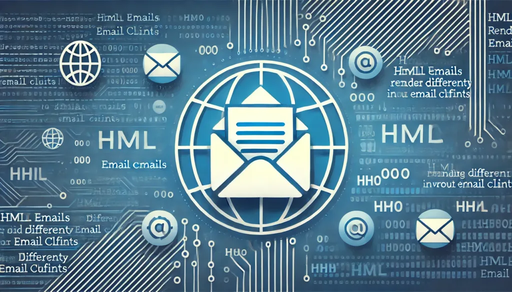 A visually appealing featured image for a blog post about HTML emails rendering differently in various email clients. The image should include an emai